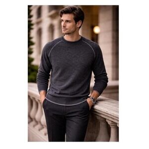 Hammacher Schlemmer 100% Cashmere Gray Top Sweater Medium Men's Luxury Money